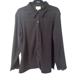 Vintage Tradition Button Up Blouse Shirt Womens Purple 18 XL Cut Out Pattern